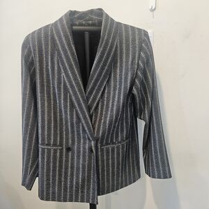 Harve Bernard Women's Vintage Wool Striped Blazer, Size 6, Grey, Black, White
